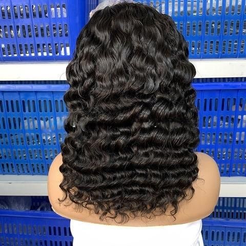 Free Sample Unprocessed Virgin Brazilian Human Hair Deep Wave 13*4 Lace Front Wig for Black Women