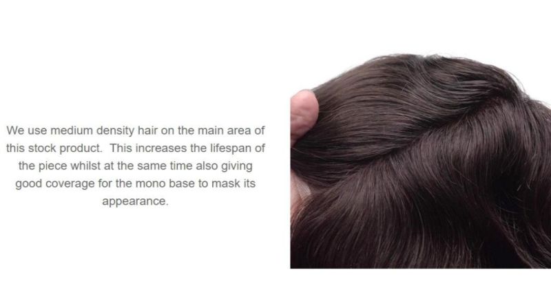 Mono with Lace Front and PU Back Sides Human Hair Replacement Systems