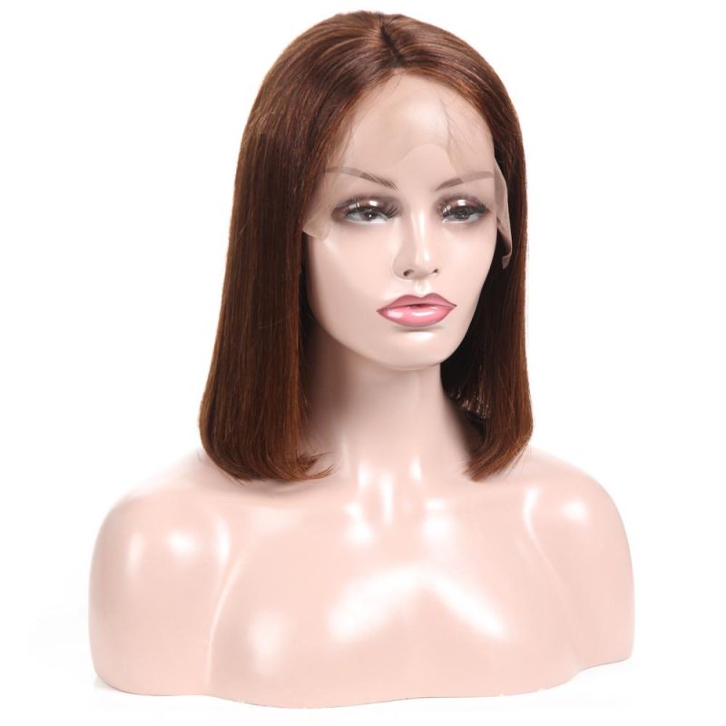 Straight Body Wave Brown Color 100% Remy Human Hair Lace Frontal Wigs