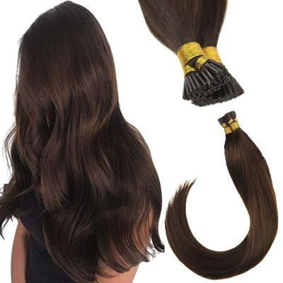 Pre Bonded Hair Extensions-Fusion I Tip Hair Extensions Human Hair Medium Brown (Color #4) Silky Straight Remy Human Hair, 16inch, 50g