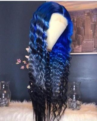 HD Lace Front Wig, Wholesale Colored Human Hair Wigs, Blue Wave Curly Wigs Lace Front Human Hair for Black Women