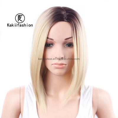 Kakiifashion Hair Short Straight Ombre Grey Blonde Synthetic Bob Straight Wigs for Black Women