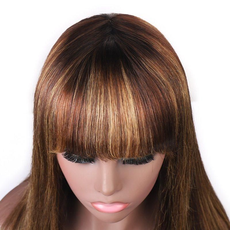 P4/27# Wig Long Straight Gradient Semi Human Hair Wig with Bangs