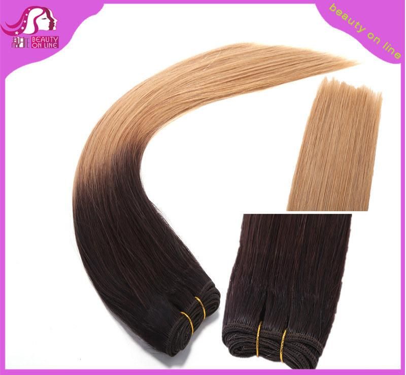 Remy Human Hair Straight Balayage Hair Weft, DIP Dyed Color Brazilian Hair Extensions Highlighted/Honey Blond