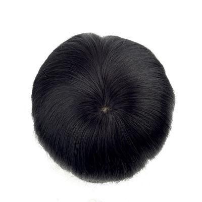 Silk Top Clear PU and French Lace Front Natural Hair Toupee