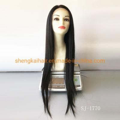 Holesale Natural Looking Handtied Heat Resistant Synthetic Fiber Straight Long Black Lace Front Wigs 604