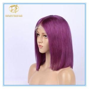 Top Quality Hot Sales #Purple Color Bob Human Hair Lace Wigs with Factory Price Wig-033