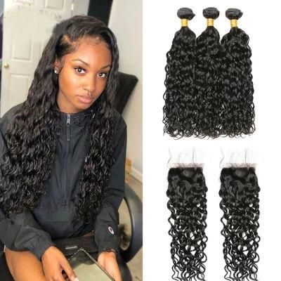 Kbeth 100% Malaysian Human Hair Natural Color 30 Inch Water Wave Bundles with Closure Remy Hair Extensions