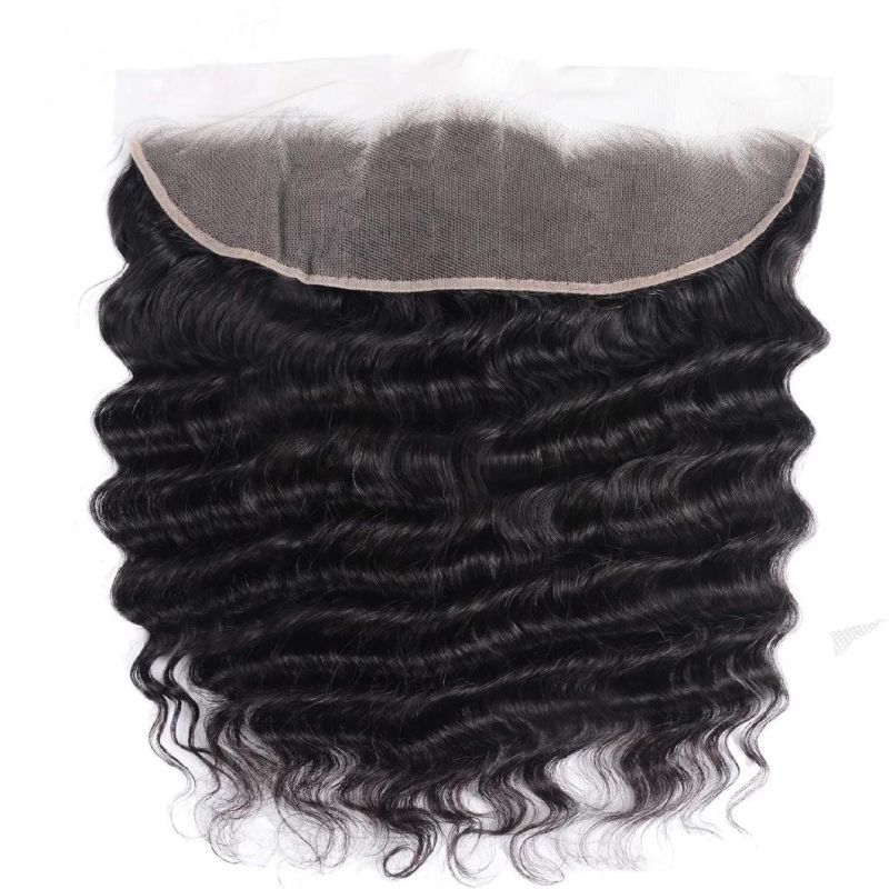 12inch Brazilian Loose Deep Wave 13X4 Lace Frontal 100% Unprocessed Human Virgin Hair Loose Deep Curly Natural Color