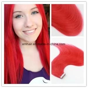 Hot Selling Wholesale Color Red Tape Straight Brazilian Hair Weft PU Hair Extension