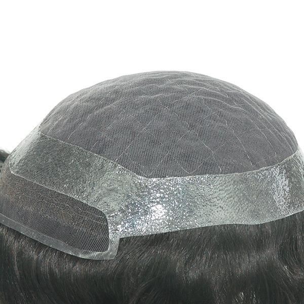 Double Layer French Lace Ploy Around and Lace Front Human Hair Men Toupee