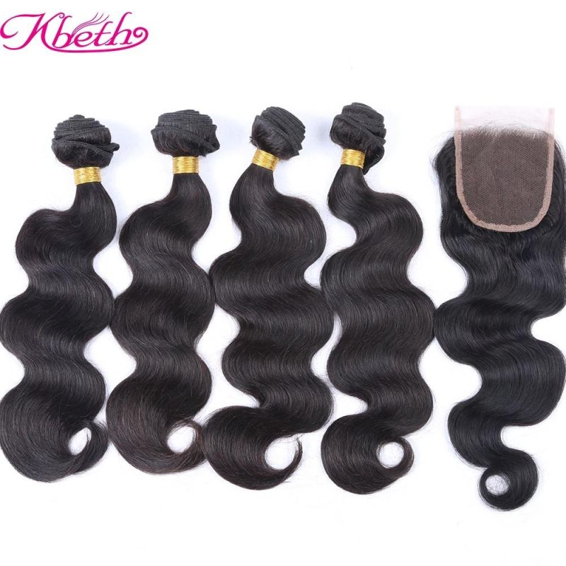 Kbeth Factory Supply Hair Bundles Wholesale Virgin Remy Hair Weave 100% Brazilian Human Hair Bundle with Lace Closure