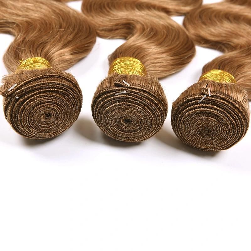 Light Brown Human Hair Extension Straight Double Drawn #27 Straight Human Hair Bundles for Black Women with 4*4 Closure