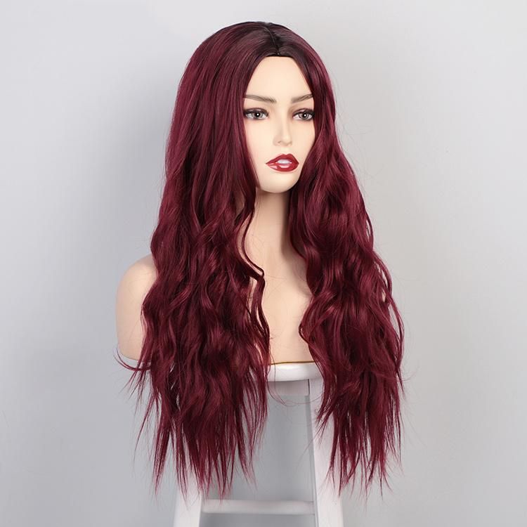 High Quality Long Wavy Synthetic Ombre Wine Red Wigs Body Wave Curly Synthetic Wigs for Women