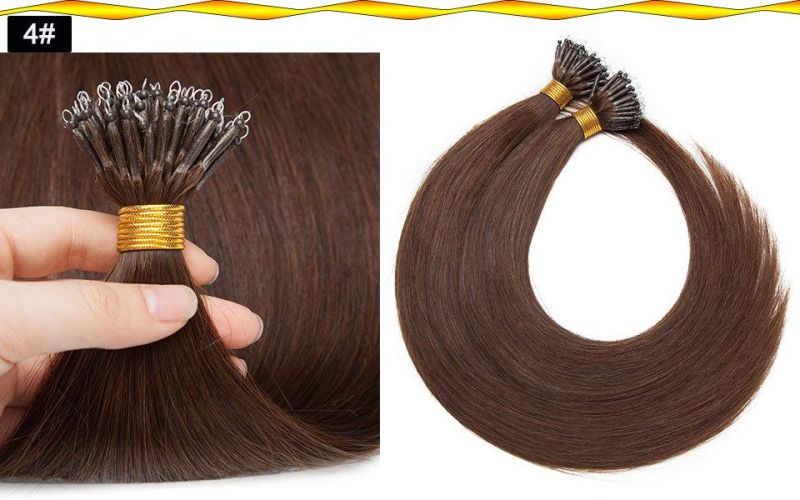 Real Human Hair Nano Ring Hair Extensions Machine Remy Pre-Bonded Straight Micro Beads Nano Tip