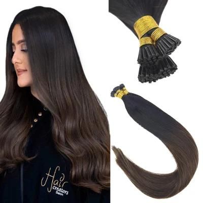 20inch 1g/S Remy Itip Human Hair Extensions Ombre Color Natural Black to Dark Brown Brazilian I Tip Fusion Hair Extensions 50g Per Package