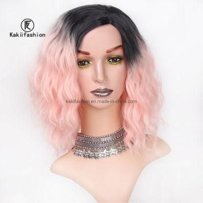 Kakiifashion Hair Wholesale Cosplay Vendor Cheap Curly Water Wave Ombre Pink Short Bob for Black Women Synthetic Hair Wigs