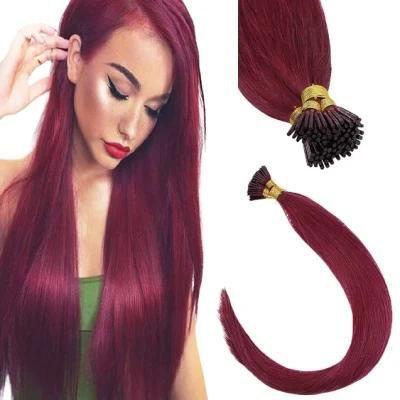 24inch #Burgundy I Tip Human Hair Extensions-100% Remy Hair Extensions Stick Tip Hair Extensions Human Hair 50g/Pack