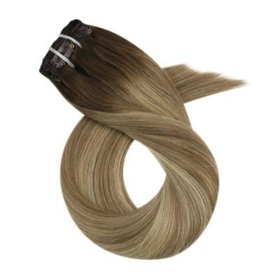 Clip in Hair Extensions 10-24 Inch Machine Remy Human Hair Brazilian Doule Weft Full Head Set Straight 7PCS 100g (10Inch Color 3-8-22)