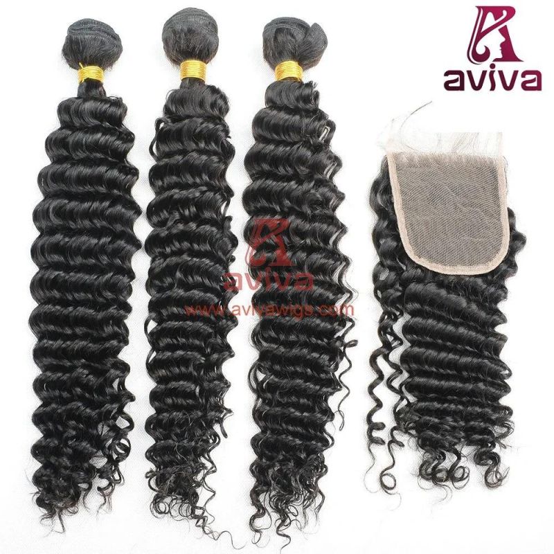 Peruvian Deep Wave Virgin Hair Double Weft Human Hair Extension Natural Black