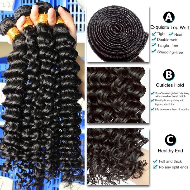 Wholesale Virgin Brazilian Hair Deep Wave Bundles with Frontal