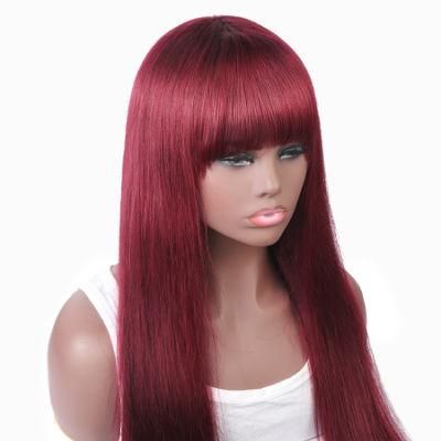 Wholesale Full Machine Made Hair Wig Non Lace Wig 99j Red Straight Human Wig with Bangs