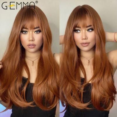 Freeshipping Red Brown Long Straight Synthetic Wigs for Women Natural Wave with Bangs Heat Resistant Hair Dropshipping Wholesale