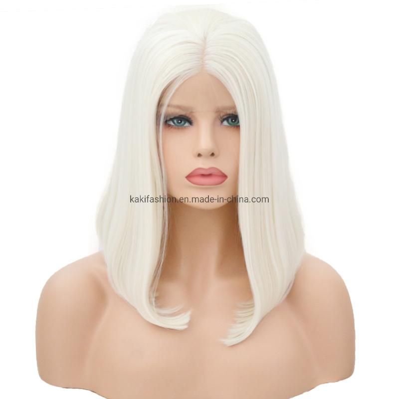 European Synthetic Ladies Straight Brazilian Short Bob Blond Wigs with Lace Frontal