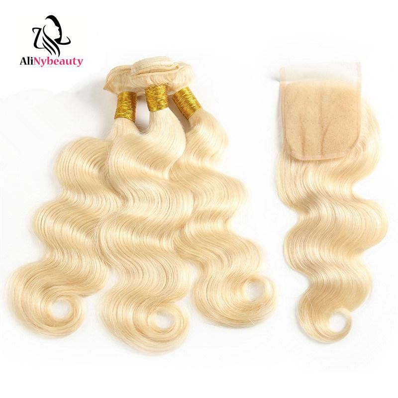 Virgin Brazilian Hair Color 613 Body Wave Hair Bundles with 4*4 Lace Closure