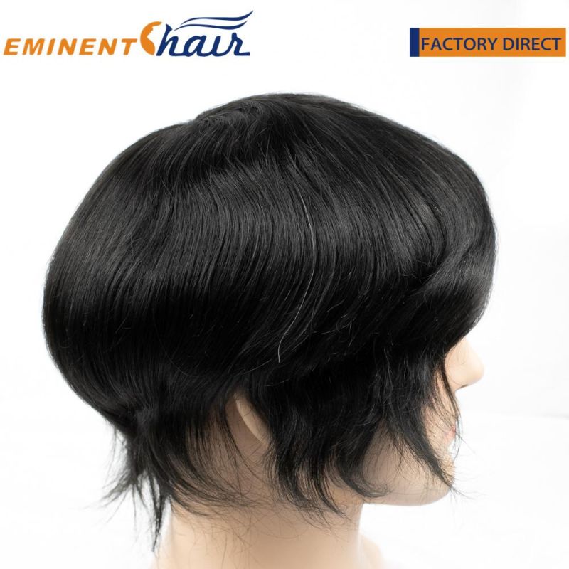 Natural Black Clear PU Edge Fine Mono Toupee for Men