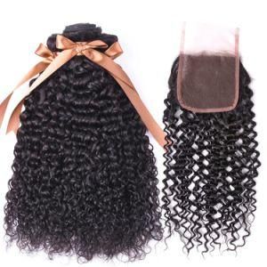Brazilian Kinky Curly Natural Color Bundles with 4*4 Inch Lace Closure