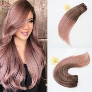 7PCS 100g Clip in Hair Extensions Ombre Balayage Human Hair Color 3/Rose Gold#