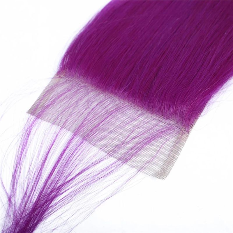 Peruvian Straight Hair Purple Bundles with Closure Colored Human Hair 4*4 Lace Closure with Bundles Remy Hair Extensions