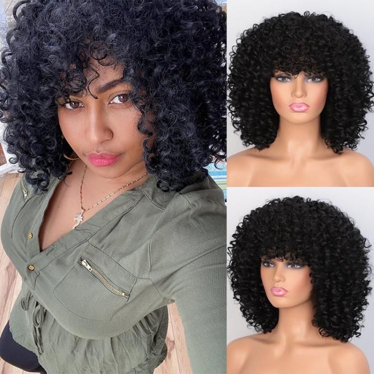 Kaki Loose Curly Wave Black Short Wig for Black Women Synthetic Hair Wigs