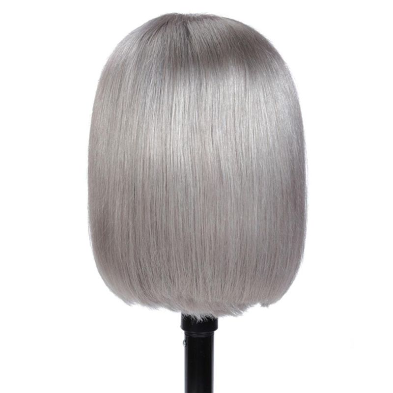13X4 Lace Front Wigs Straight Grey Lace Front Wig Pre Plucked Silver Gray 10 Inch Remy Hair Wigs 150% Density Brazilian Human Hair