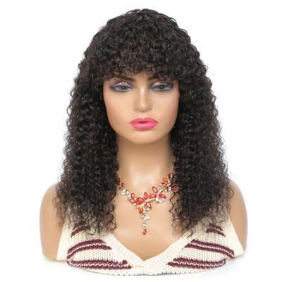 Curly Human Hair Wigs with Bangs Full Machine Made Wigs