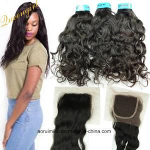 Wholesale Natural Wave Wavy Hair Weaving Virgin Indian Hair Extension with Top Lace Closures