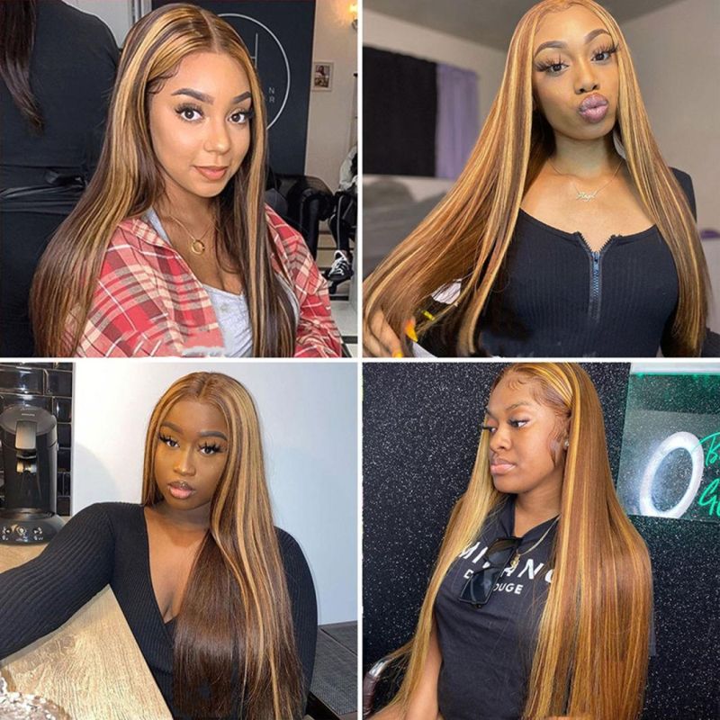 4/27 Highlight Wig Brazilian Straight Wig 4/30 Highlight Lace Front Human Hair Wigs Honey Blonde Ombre Remy Lace Front Wig