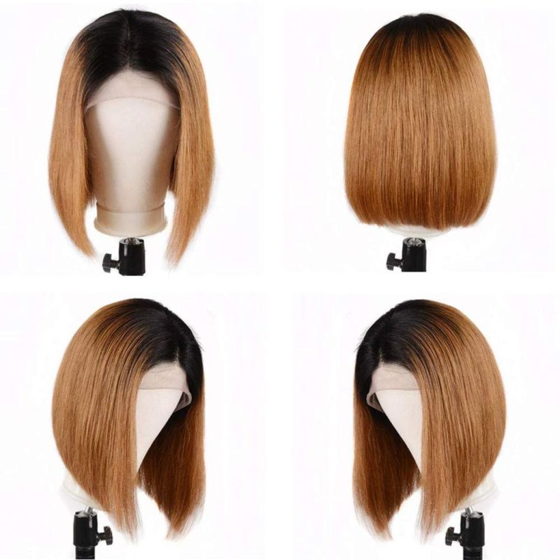 Short Bob Wigs Human Hair Lace Front Wigs for Black Women 100% Brazilian Virgin Hair Remy Silky Straight Ombre Bob Wigs 150% Density T1b/4/27