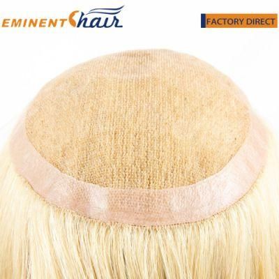Blond Women Topper French Lace with PU Coating Custom Human Hair Toupee