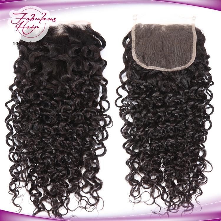 Virgin Brazilian Curly Human Hair Lace Closure Natural Color