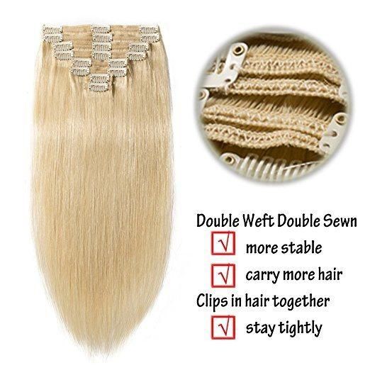 Aviva Double Weft Human Hair Extensions 8pieces 20clips for Full Head Set Clip in Human Hair (AV-CH160-20-613)