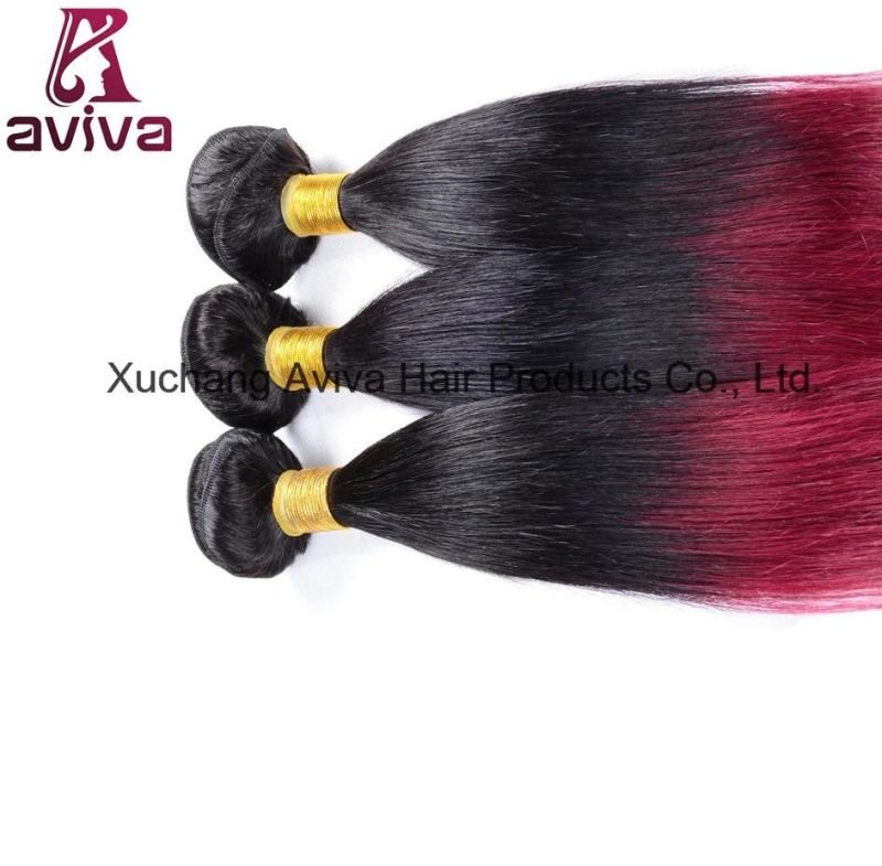 Silky Straight Wave 100% Human Hair Extension Ombre Natural Virgin Hair