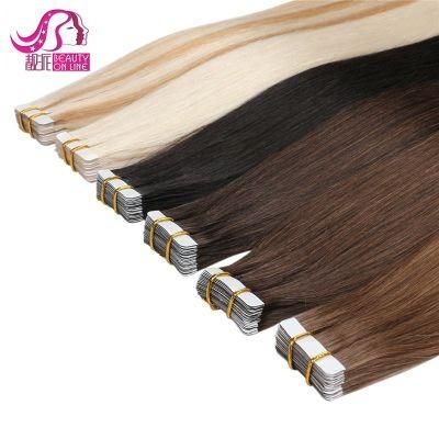 USA European Best Wholesale Price 100% Human Hair Blue White Invisible Tape in Double Drawn Remy Tape Hair Extension