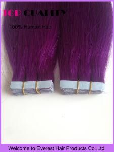 #Purple Skin PU Tape Weft Brazilian Hair Extension Remy Human Hair