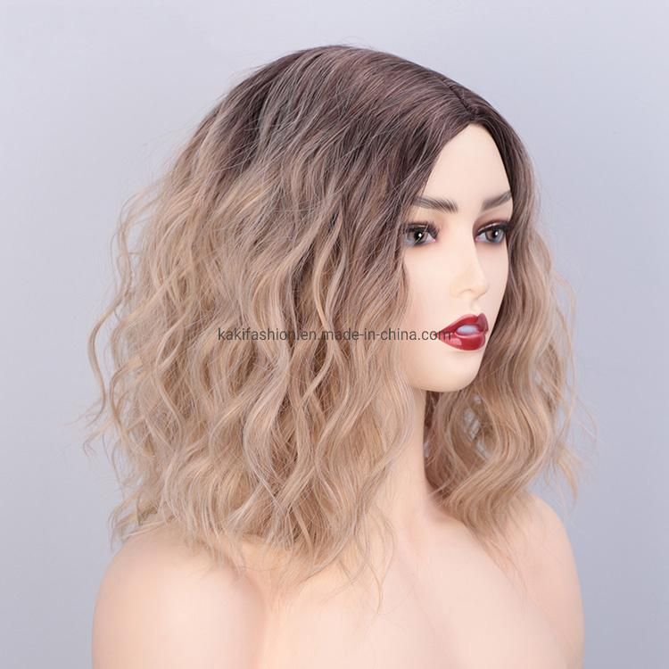 Kakiifashion Hair Hotselling Vendor Wholesale Curly Water Wave Body Wave Ombre Brown Bob for Black Women Synthetic Hair Wigs