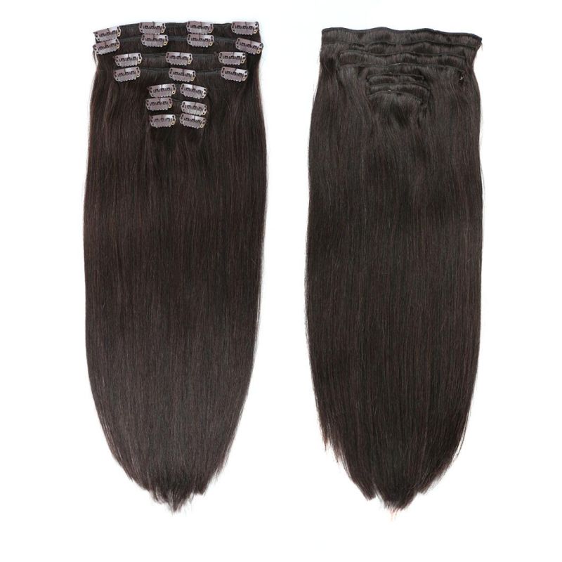 Wholesale Double Drawn Remy Human Hair 8 Pieces Seamless Clip in Hair Extension for White Women