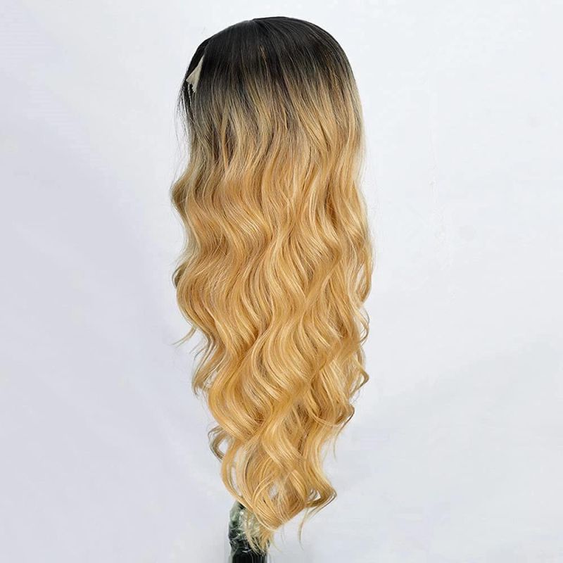 Long Wavy Wig for Women Middle Part Lace Front Wigs Ombre Blonde Body Wave Synthetic Hair