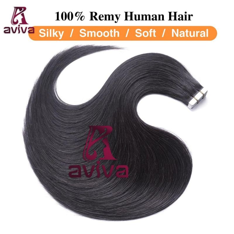 Aviva Natural Color 1b# Virgin Remy Tape Hair Extension 20inch Virgin Hair Skin Weft Tape in Hair Extension Indian Remy Human Hair Extension (AV-TP0020-1B)