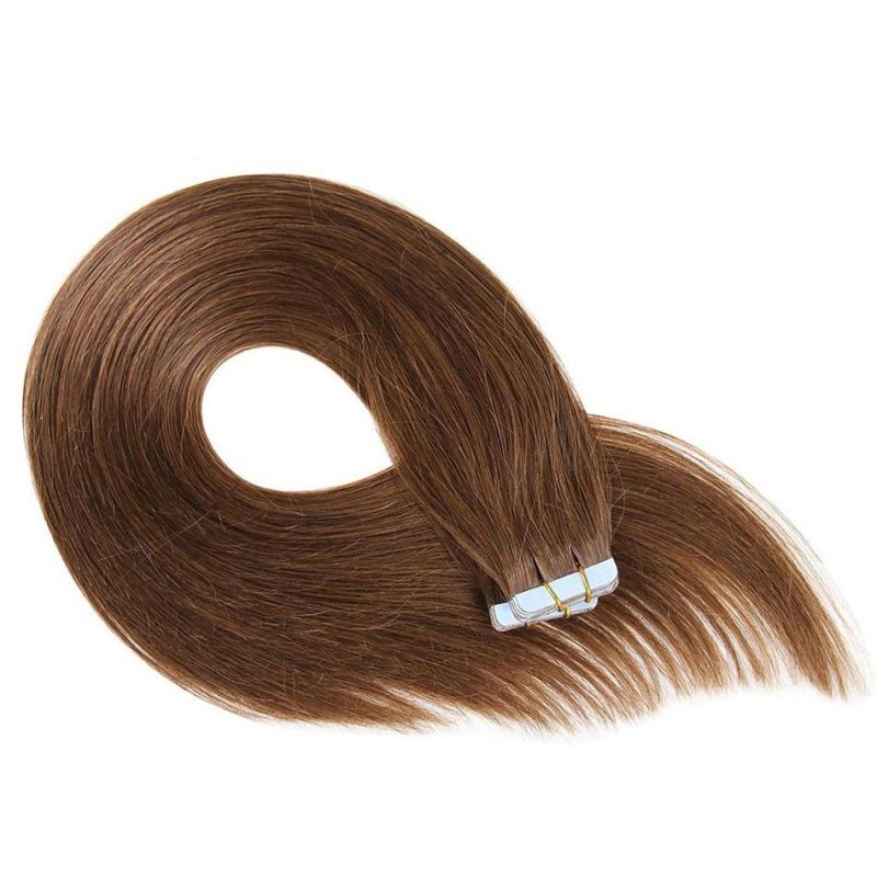 #6 Tape in Human Hair Extensions Brazilian Remy Straight on Adhesive Invisible PU Weft Platinum Blonde Color 20PCS/Set 12 Inch